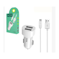 Автомобільне зарядний пристрій Hoco Z2A з кабелем Micro (2USB, 2.4A), White