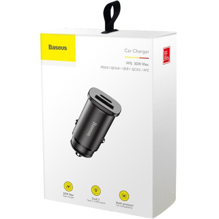 Автомобильное зарядное устройство Baseus 1USB Circular Plastic A+Type-C PPS (5A)(CCALL-YS01)(Черный / Black)