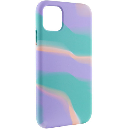 Чехол-силикон Case full Aquarelle  Apple iPhone 11, (Бирюзово-сиреневый) (Класс B)