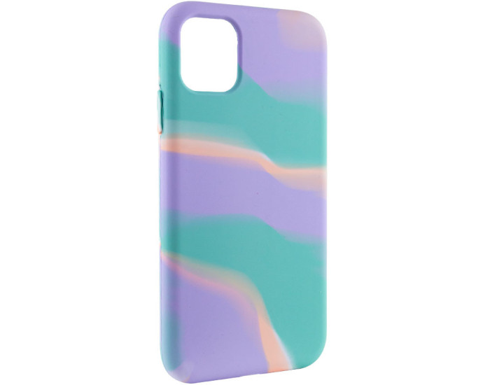 Чехол-силикон Case full Aquarelle iPhone 11 (Бирюзово-сиреневый)