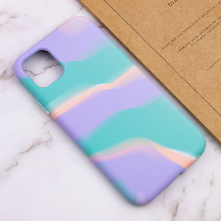 Чехол-силикон Case full Aquarelle  Apple iPhone 11, (Бирюзово-сиреневый) (Класс B)