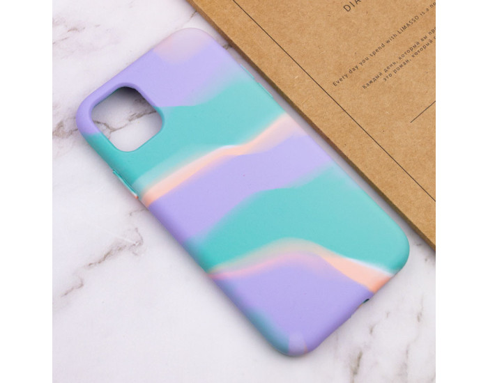 Чехол-силикон Case full Aquarelle iPhone 11 (Бирюзово-сиреневый)