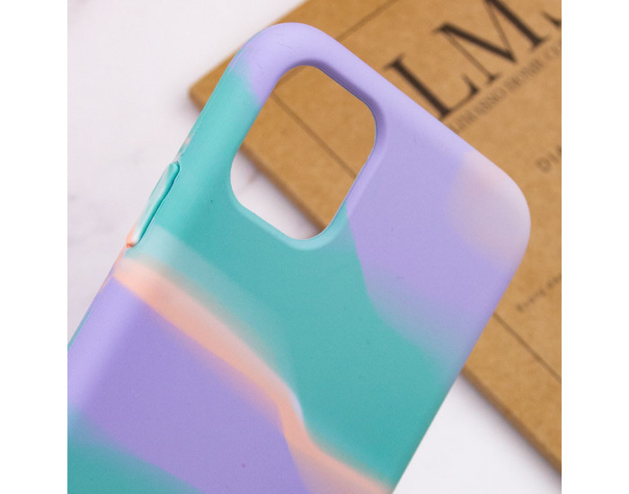 Чехол-силикон Case full Aquarelle iPhone 11 (Бирюзово-сиреневый)