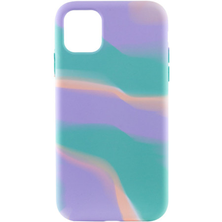 Чехол-силикон Case full Aquarelle  Apple iPhone 11, (Бирюзово-сиреневый) (Класс B)