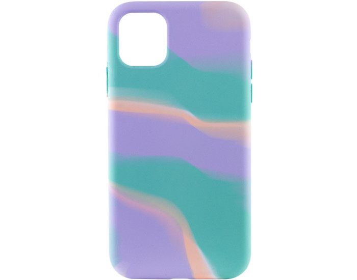 Чехол-силикон Case full Aquarelle iPhone 11 (Бирюзово-сиреневый)