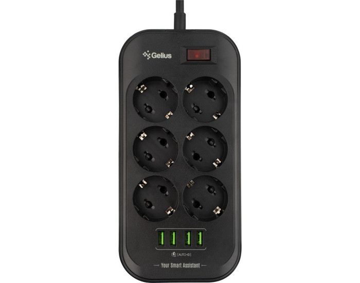 Сетевой фильтр Gelius Pro PowerStrip U-Power (6 220V Ports/ 4 USB ports 3.4A) 2m (GP-PS-002) Black 