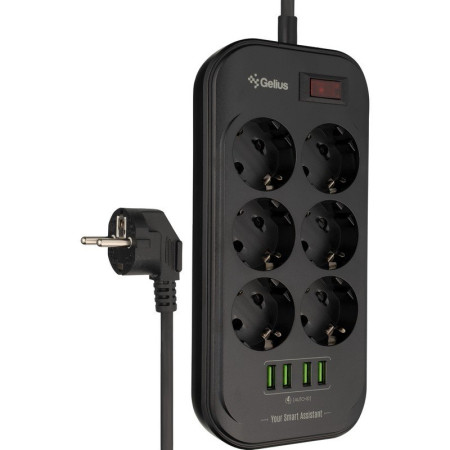 Сетевой фильтр Gelius Pro PowerStrip U-Power (6 220V Ports/ 4 USB ports 3.4A) 2m (GP-PS-002) Black