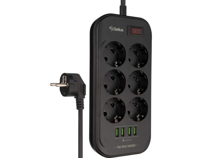 Сетевой фильтр Gelius Pro PowerStrip U-Power (6 220V Ports/ 4 USB ports 3.4A) 2m (GP-PS-002) Black 