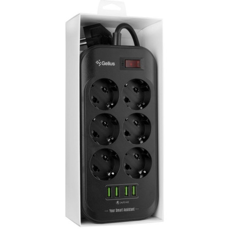 Сетевой фильтр Gelius Pro PowerStrip U-Power (6 220V Ports/ 4 USB ports 3.4A) 2m (GP-PS-002) Black