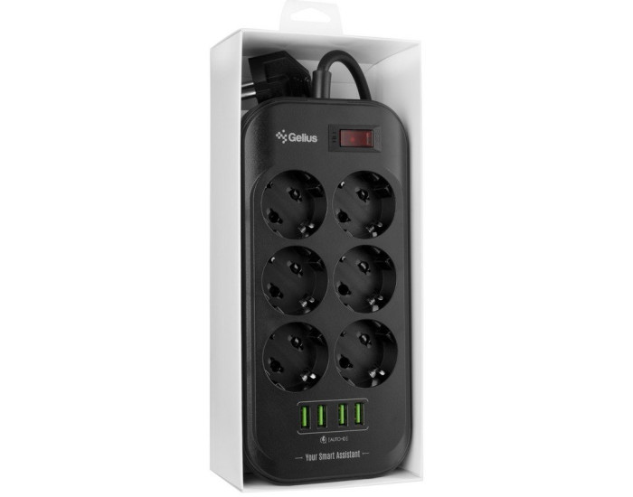 Сетевой фильтр Gelius Pro PowerStrip U-Power (6 220V Ports/ 4 USB ports 3.4A) 2m (GP-PS-002) Black 