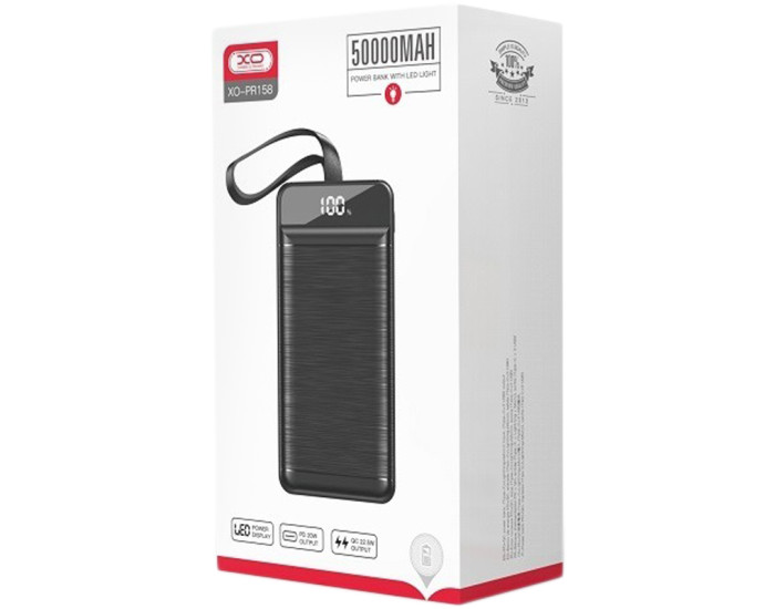 Портативна батарея XO PR158 (PD20W+QC22.5W) 50000mAh Black