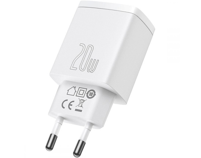 Мережеве зарядний пристрій Baseus 1USB + Type-C Compact QC 20W (CCXJ-B) (Білий  White)