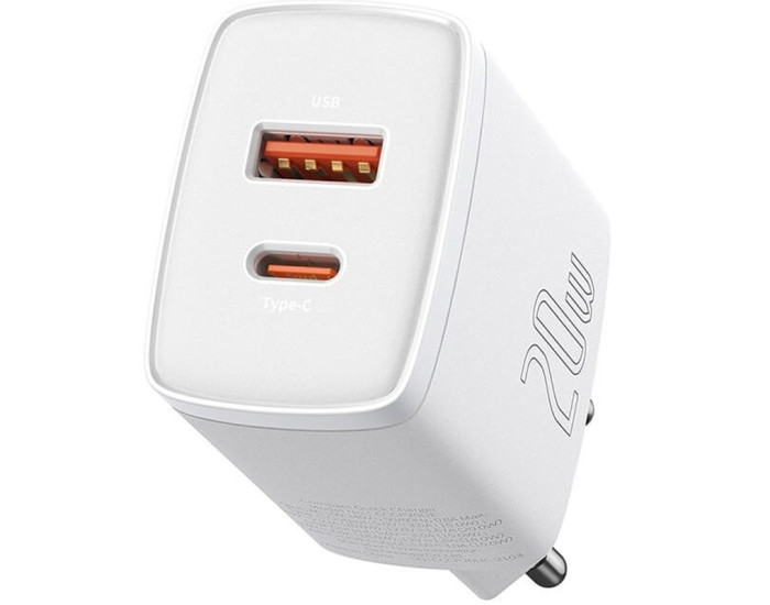 Мережеве зарядний пристрій Baseus 1USB + Type-C Compact QC 20W (CCXJ-B) (Білий  White)
