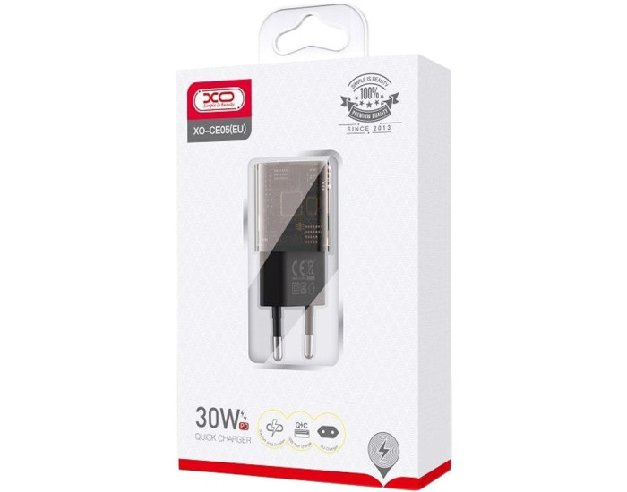 Мережеве зарядний пристрій XO CE05 1USB+1Type-C (PD30W+QC3.0 18W) Brown