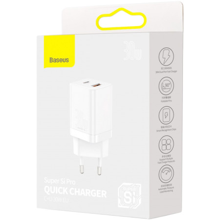 Сетевое зарядное устройство Baseus Super Si Pro Quick Charger 30W (USB-A + Type-C) (CCSUPP-E02) White