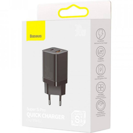 Сетевое зарядное устройство Baseus Super Si Pro Quick Charger 30W (USB-A + Type-C) (CCSUPP-E01) Black