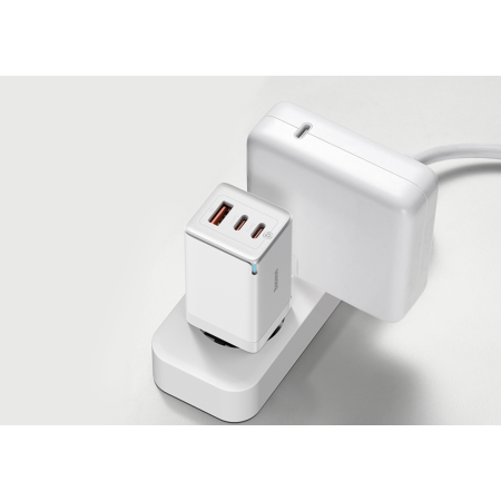 Сетевое зарядное устройство Baseus GaN5 Pro Fast Charger (2C+U 65W) + Кабель Type-C toType-C (100W)(CCGP120202) 1m White