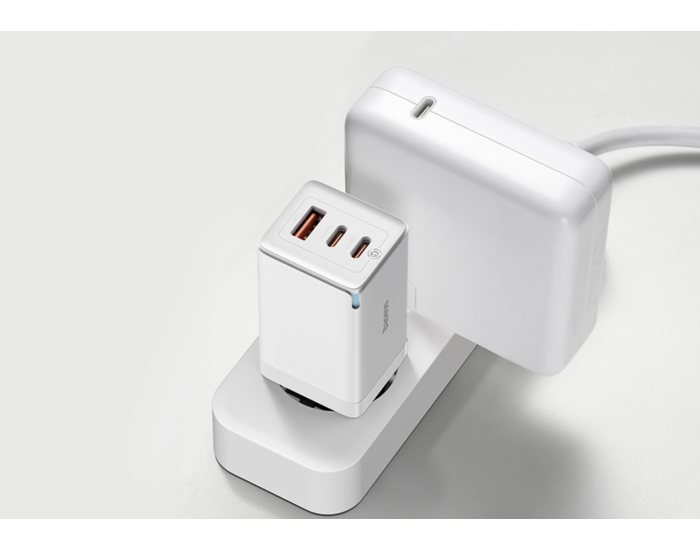 Мережеве зарядний пристрій Baseus GaN5 Pro Fast Charger (2C+U 65W) + Кабель Type-C toType-C (100W)(CCGP120202) 1m White