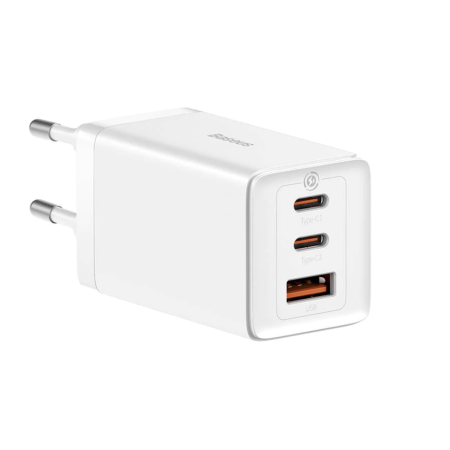 Сетевое зарядное устройство Baseus GaN5 Pro Fast Charger (2C+U 65W) + Кабель Type-C toType-C (100W)(CCGP120202) 1m White