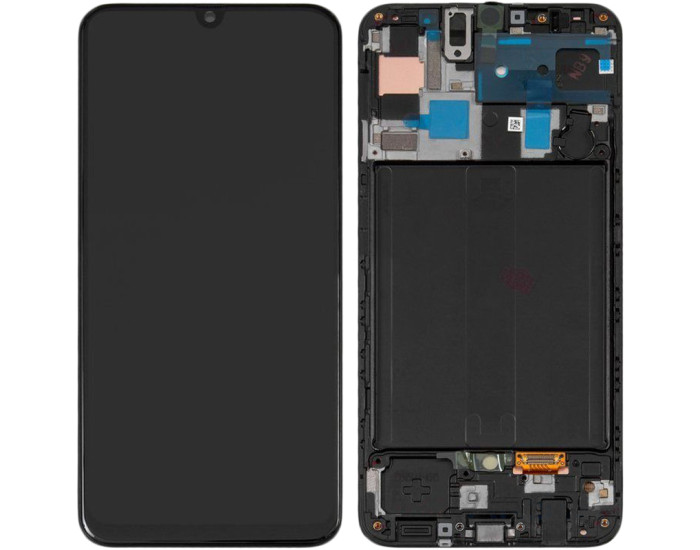 Дисплей з сенсорним екраном (модуль) Samsung A505 A50 2019 / A507 A50s, чорний з рамкою, переклеювання