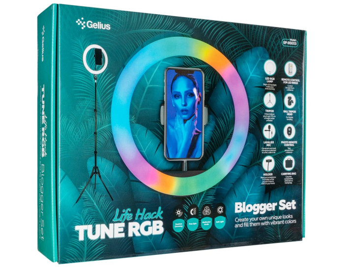 Кольцевая лампа Gelius Pro Blogger Set Life Hack Tune RGB GP-BS003