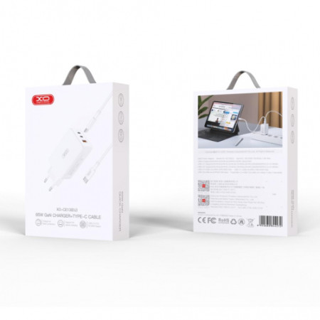 Сетевое зарядное устройство XO CE13 (EU) 65W GaN tech fast charging with Type-c cable (Белый / White)