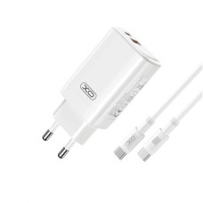 Сетевое зарядное устройство XO CE17 (EU) 65W gallium nitride fast charging (1USB-C 65W/1USB-A18W) с кабелем Type-C (Белый / White)