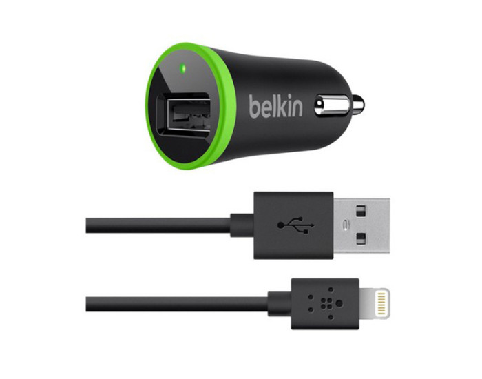 Сетевое + автомобильное зарядное устройство Belkin c кабелем Lightning, Black