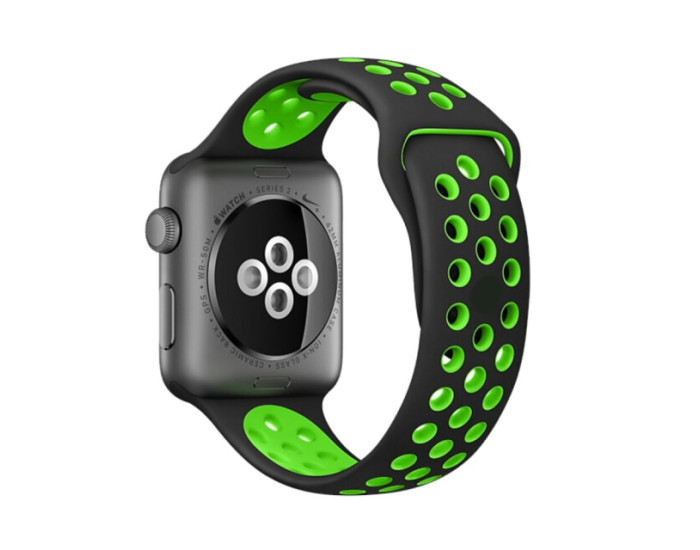 Ремешок для Apple Watch Nike Series 42/44 mm (Черный / Зеленый)