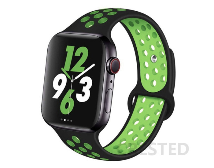 Ремешок для Apple Watch Nike Series 42/44 mm (Черный / Зеленый)