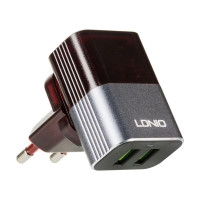 Сетевое зарядное устройство Ldnio A2206 с кабелем Micro (2USB, 2.4A) (Black/Grey) (Черно-серый)