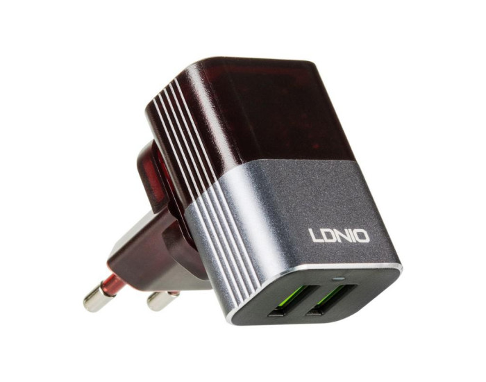 Сетевое зарядное устройство Ldnio A2206 с кабелем Micro (2USB, 2.4A) (Black/Grey) (Черно-серый)