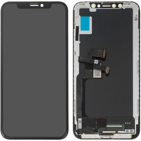 Дисплей с сенсорным экраном (модуль) iPhone X, черный, переклейка с пластиком камеры и датчика