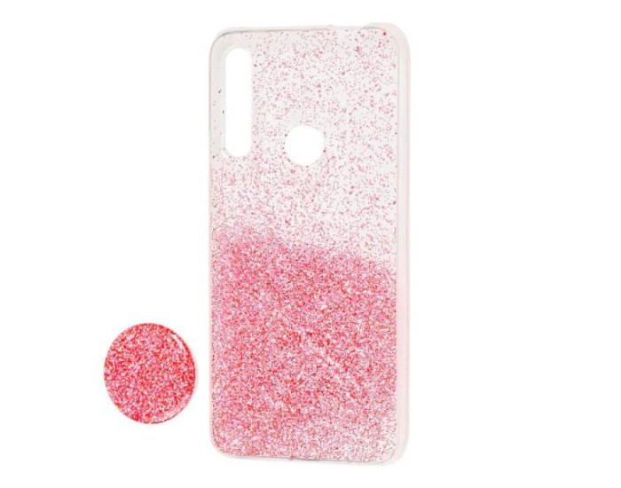Чехол-силикон блестки + popsoket Huawei P Smart Plus Light Pink