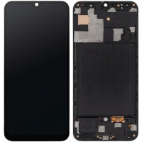 Дисплей с сенсорным экраном (модуль) Samsung A505 A50 2019, A507 A50s, черный с рамкой, OLED (Класс А)