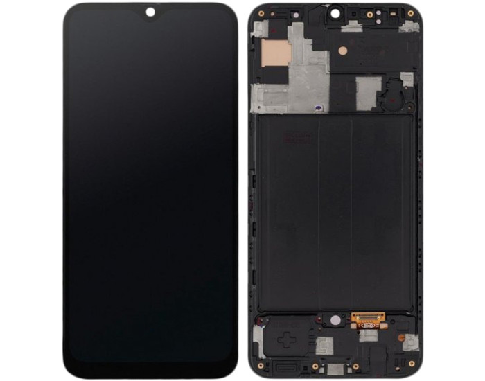 Дисплей з сенсорним екраном (модуль) Samsung A505 A50 2019, A507 A50s, чорний з рамкою, OLED