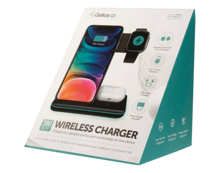 Беспроводная зарядка Gelius Pro Wireless Charger 3in1 15W GP-AWC01 (Черный / Black)