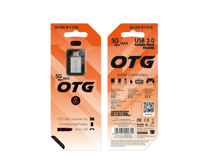 OTG переходник Borofone BV-2 Micro to OTG, Silver
