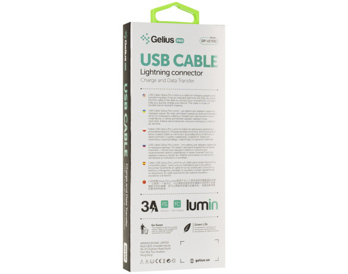 Кабель USB Gelius Pro Lumin Lamp USB to Lightning (3A) Black (GP-UC100)