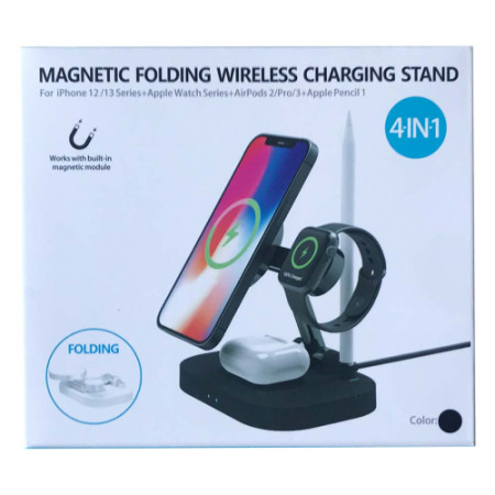 Беспроводная зарядка 4 IN1 F22 MagSafe (iPhone, iWatch, AirPods,Stylus) 15W FAST ORIGINAL Black