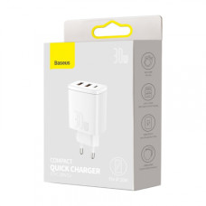 Сетевое зарядное устройство Baseus Compact Quick Charger 30W (2USB+Type-C) (EUCCXJ-E02) White
