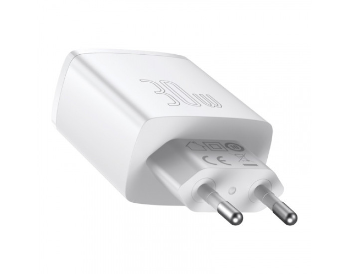 Мережеве зарядний пристрій Baseus Compact Quick Charger 30W (2USB+Type-C) (EUCCXJ-E02) White