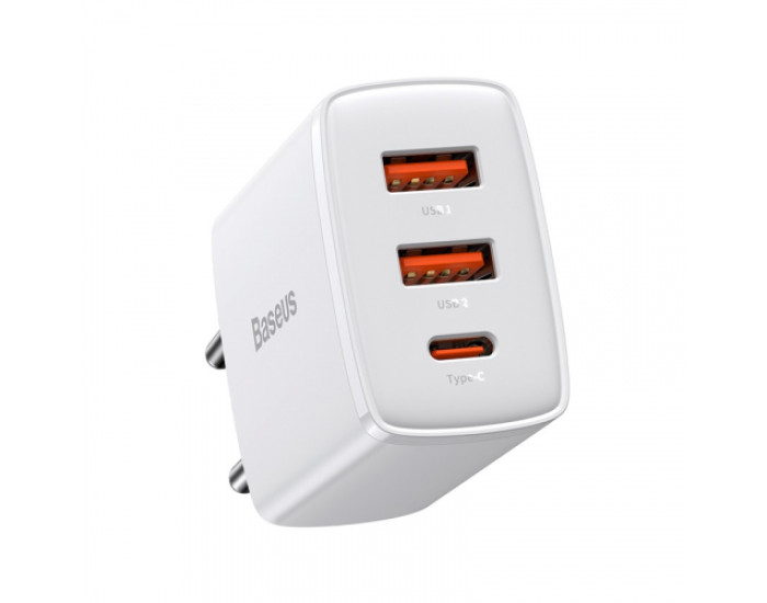 Мережеве зарядний пристрій Baseus Compact Quick Charger 30W (2USB+Type-C) (EUCCXJ-E02) White
