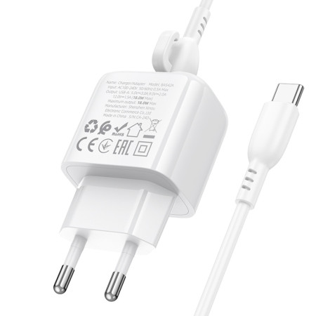 Сетевое зарядное устройство Borofone BAS42A Potential QC3.0 с кабелем Type-C Белый