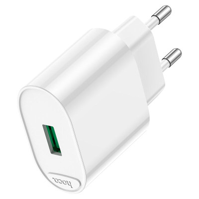 Мережеве зарядний пристрій Hoco Finger (1USB/C109A) (18W/QC3.0) з кабелем Micro White