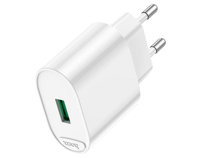 Мережеве зарядний пристрій Hoco Finger (1USB/C109A) (18W/QC3.0) з кабелем Micro White