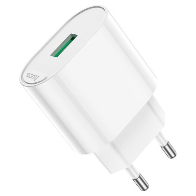 Мережеве зарядний пристрій Hoco Finger (1USB/C109A) (18W/QC3.0) з кабелем Micro White