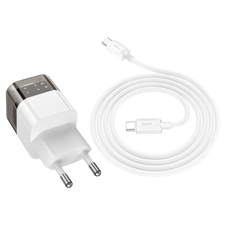 Сетевое зарядное устройство Hoco CS12A Ocean Single Port QC3.0 Charger Set с кабелем Type-C (1USB-A/18W) Black