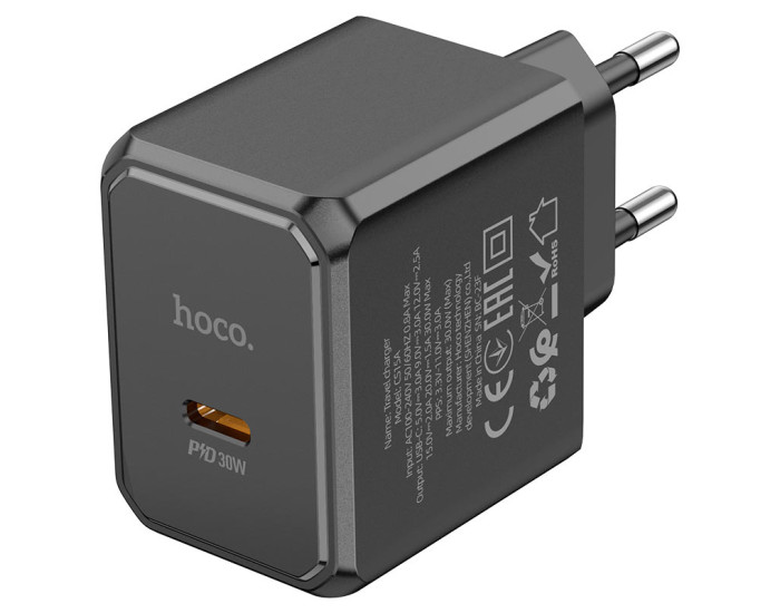Мережеве зарядний пристрій Hoco CS15A Ocean Single Port 30W чорний
