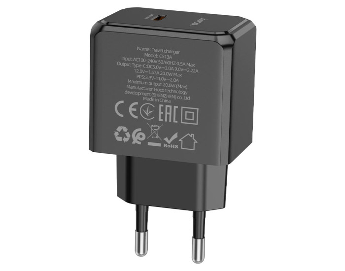 Мережеве зарядний пристрій Hoco CS13A Ocean Single Port 20W чорний